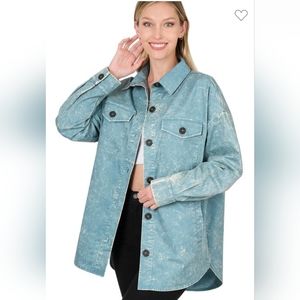 Zenana Premium Cotton Woven Oversized Vintage Washed Shacket